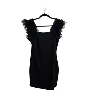 Thirty Thirty LA NWT Black Organza Ruffled Sleeve Bodycon Mini Dress Size L